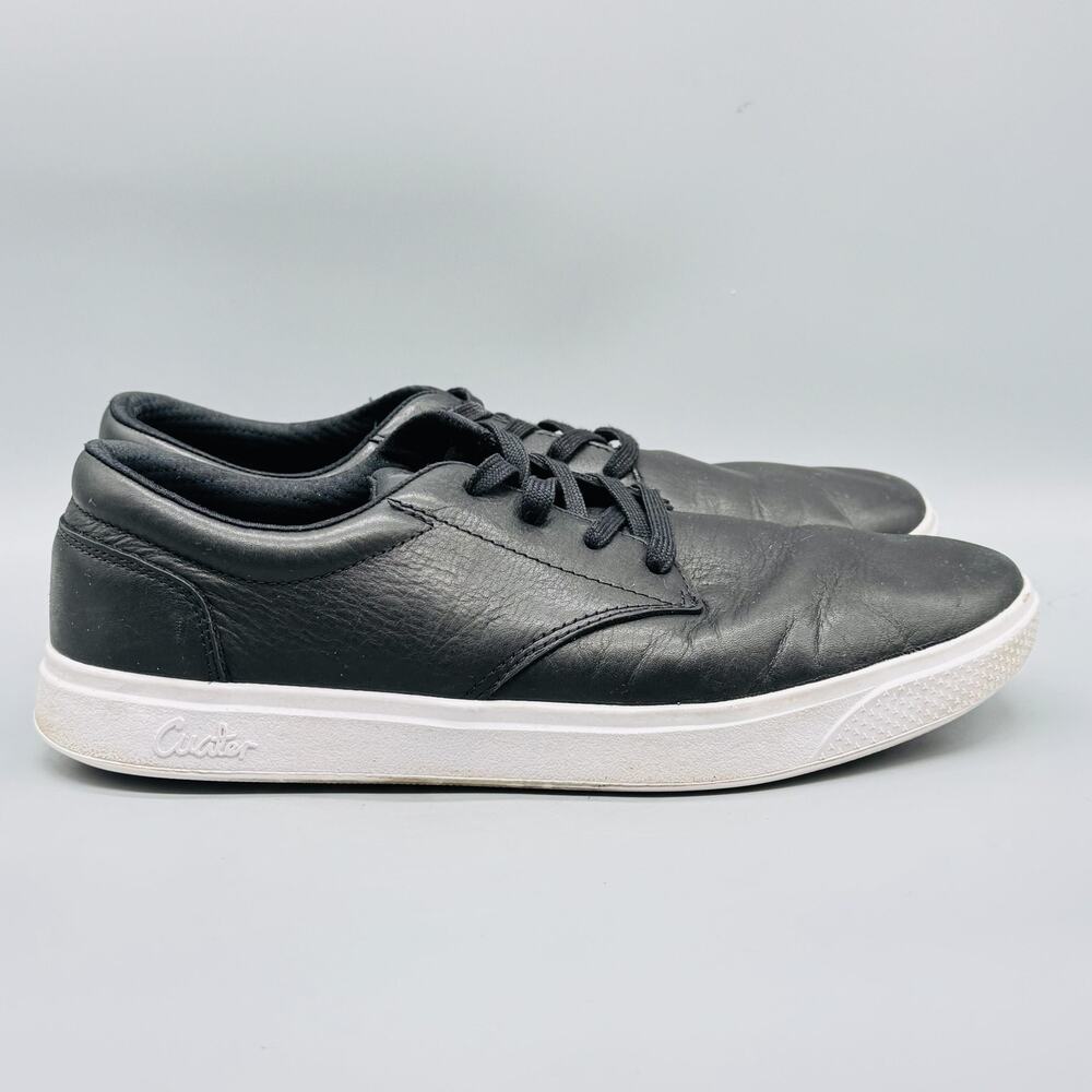 Cuater Shoes Mens 11 Black Leather Low Top Casual Lace Up Spikeless Golf Sneaker